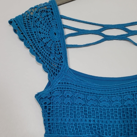 Y2K Energie Babydoll Crochet Knit Top Size S Teal Blue Twilight Core Elena Goth - Picture 4 of 11